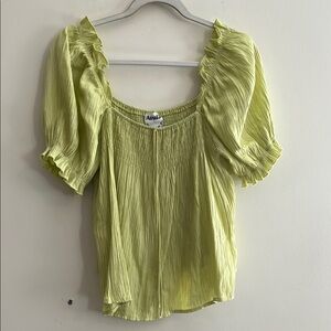 Arula Smocked Peasant‎ Top Puff Sleeve Chartreuse Yellow Green Boho Viscose S